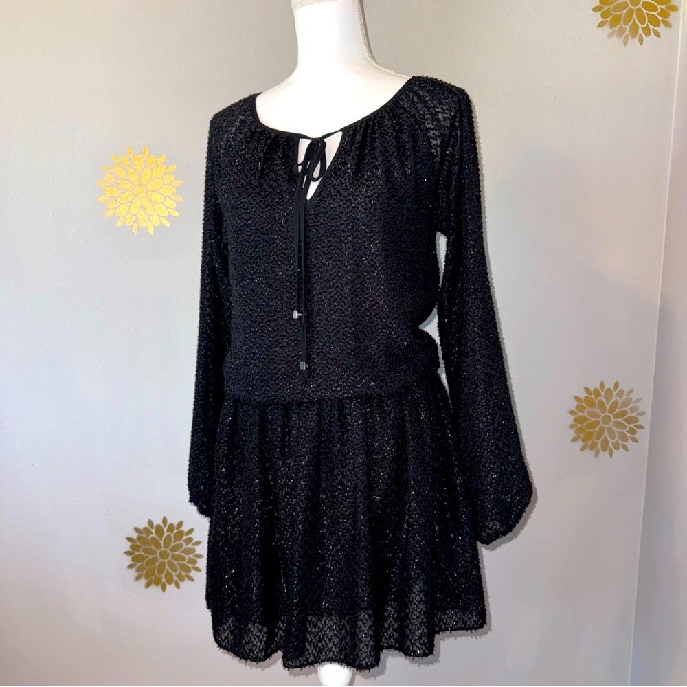 MICHAEL KORS Black Shimmering‎ L/S Mini-Knee-high Dress Chic Nightlife Fun
